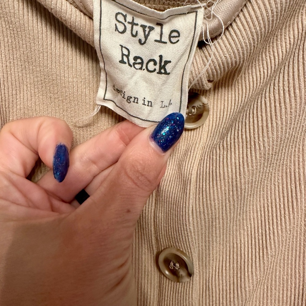 Style Rack Beige Button-Front Mini Dress Medium - Picture 2 of 5